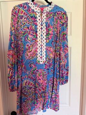 Lilly Pulitzer Sky Blue Multicolor Paisley Long-Sleeve Shift Dress